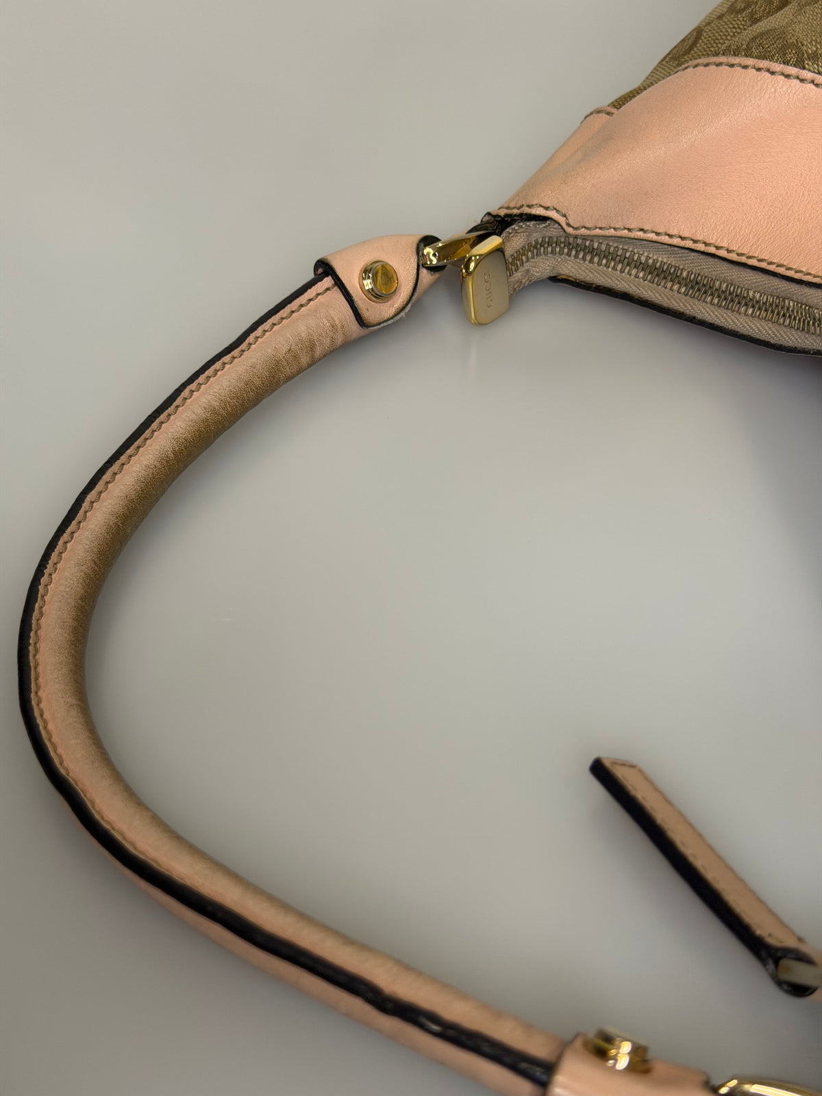 Gucci Abbey D-Ring Monogram Hobo Bag with Pastel Pink Leather Trim